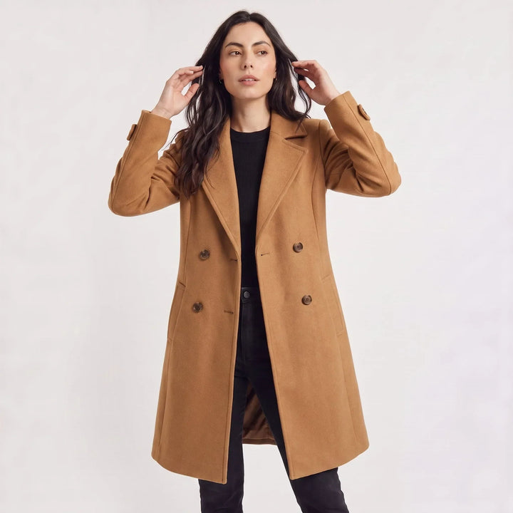 Manteau croisé coupe tailleur – Marron