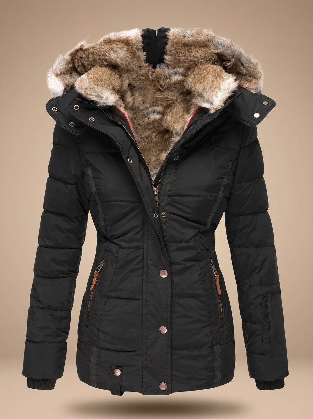 Manteau d'Hiver Ajusté à Capuche – Noir