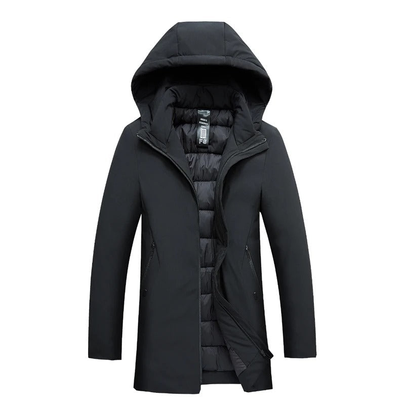 Manteau d'Hiver Doublé à Capuche – Noir