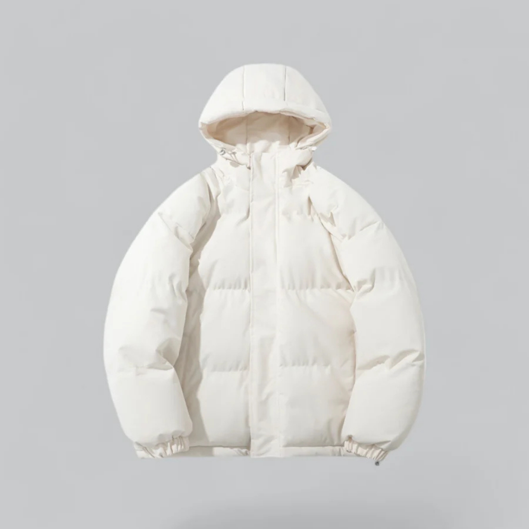 Manteau Douillet Zippé à Capuche – Blanc