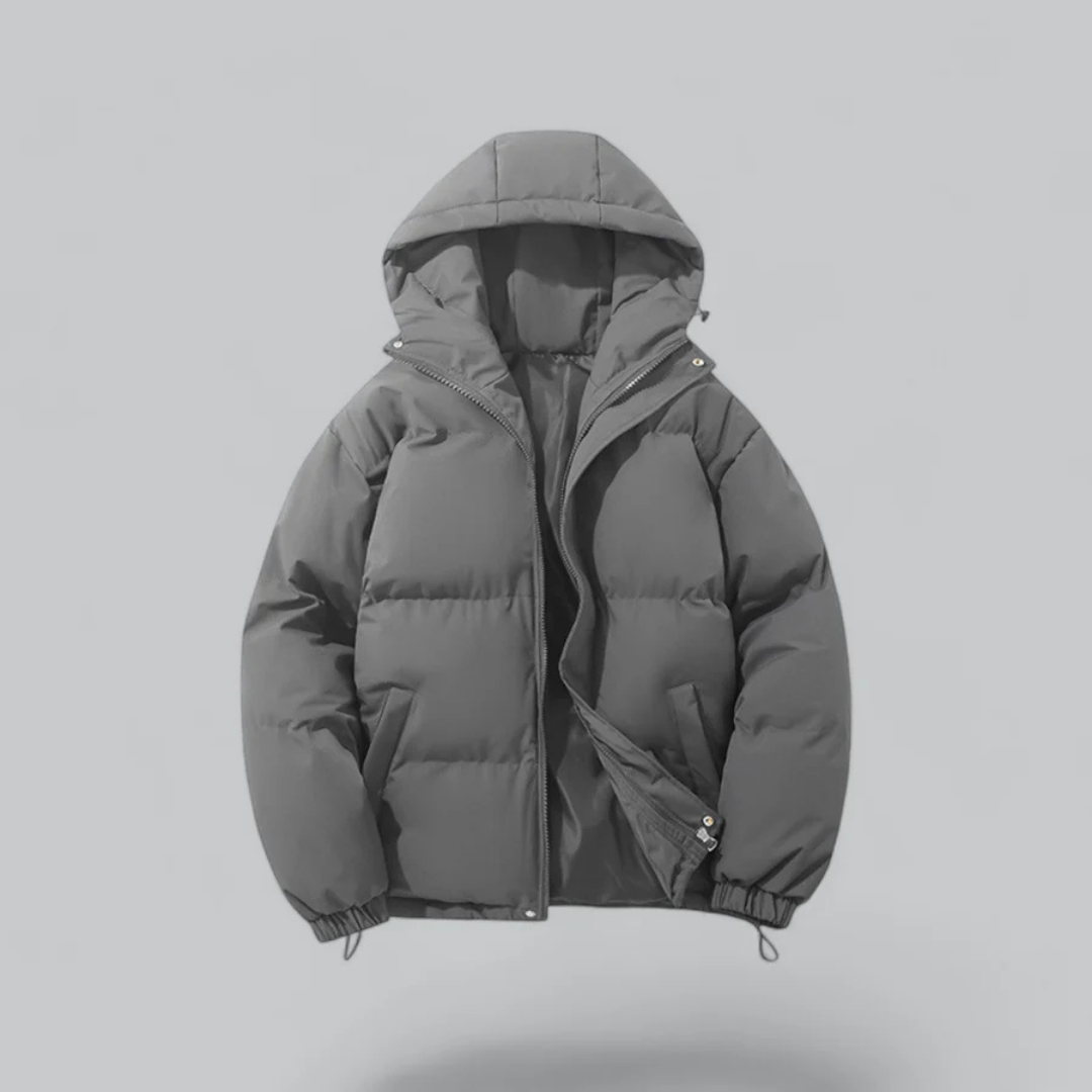 Manteau Douillet Zippé à Capuche – Gris