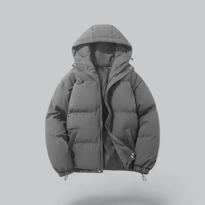 Manteau Douillet Zippé à Capuche – Gris