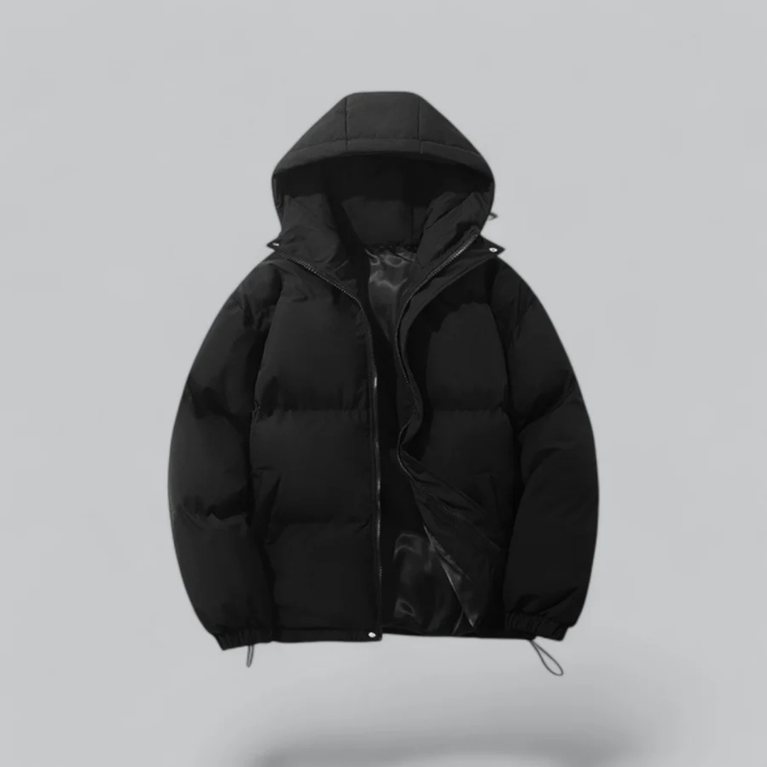 Manteau Douillet Zippé à Capuche – Noir