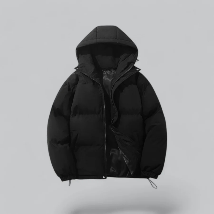 Manteau Douillet Zippé à Capuche – Noir