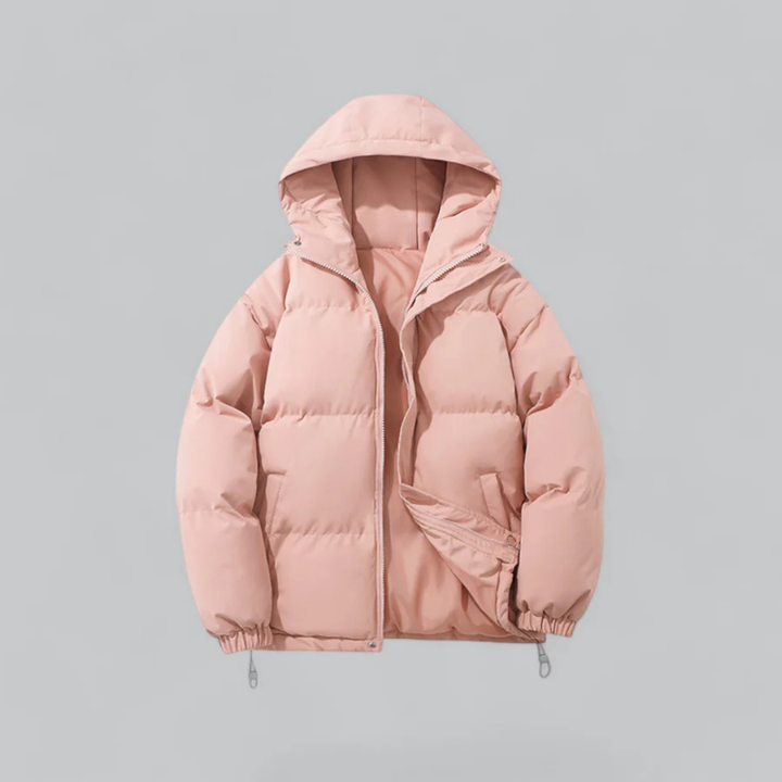 Manteau Douillet Zippé à Capuche – Rose