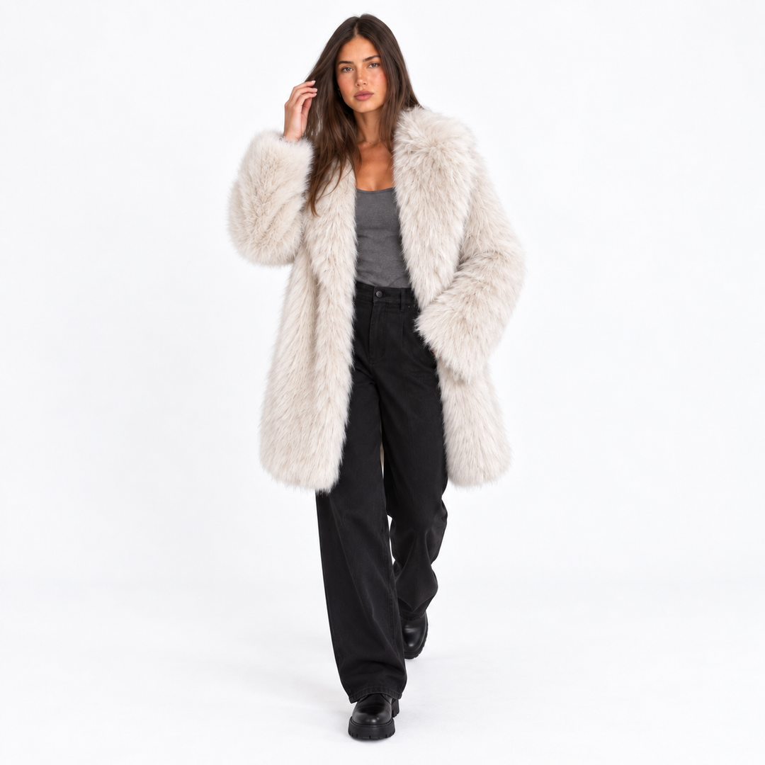 Manteau Doux à Larges Revers – Beige