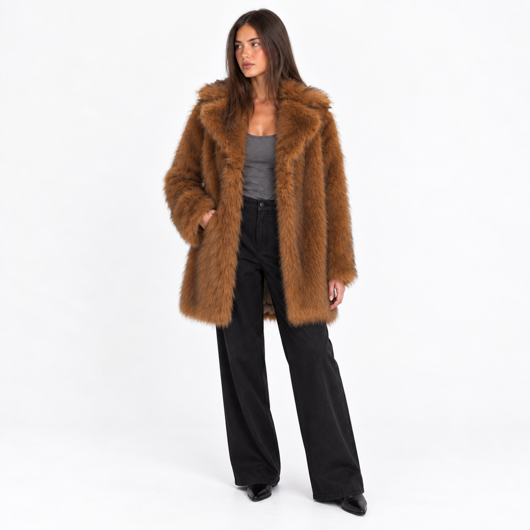 Manteau Doux à Larges Revers – Marron
