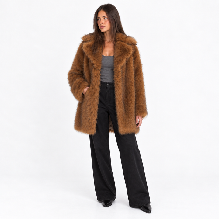 Manteau Doux à Larges Revers – Marron