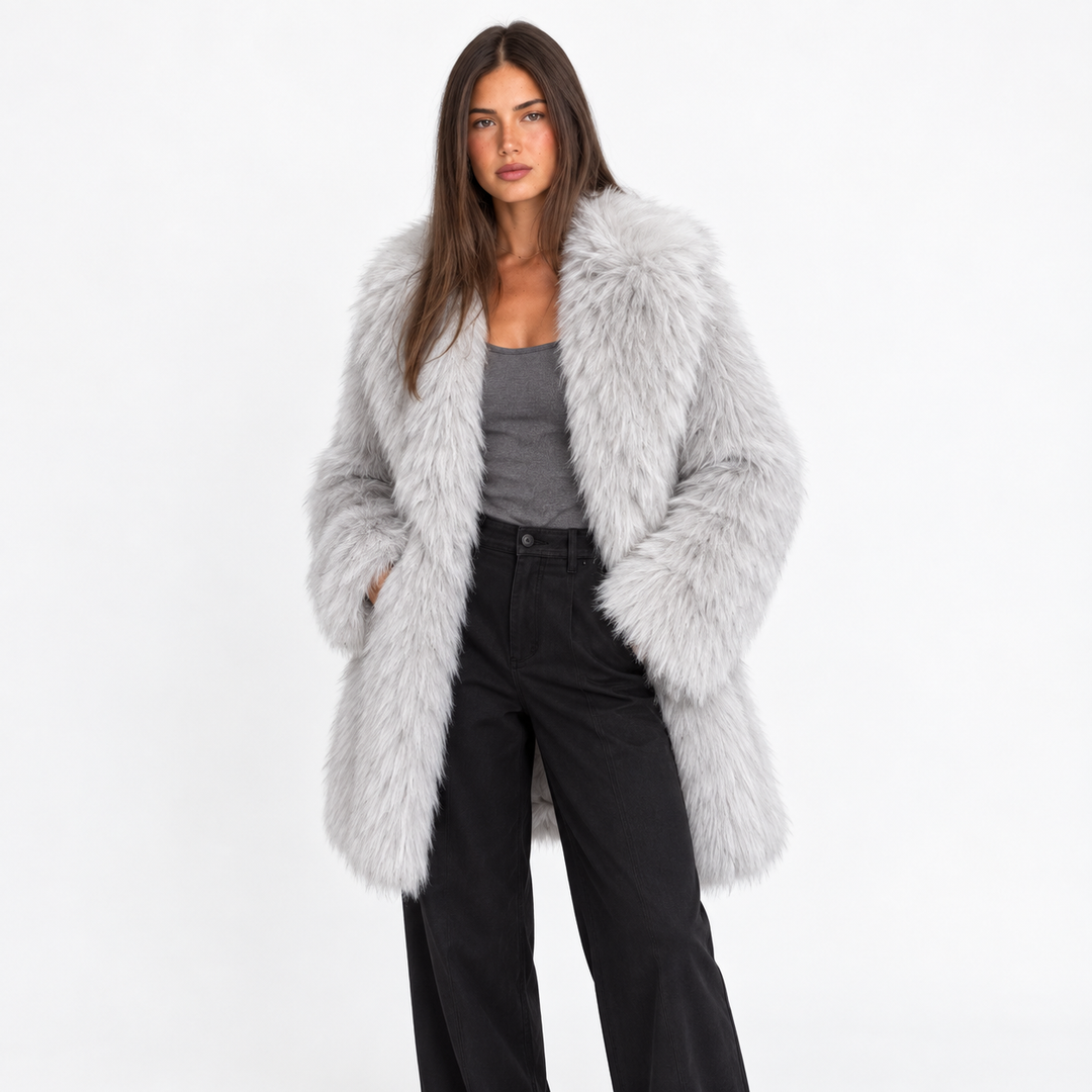 Manteau Doux à Larges Revers – Gris Clair