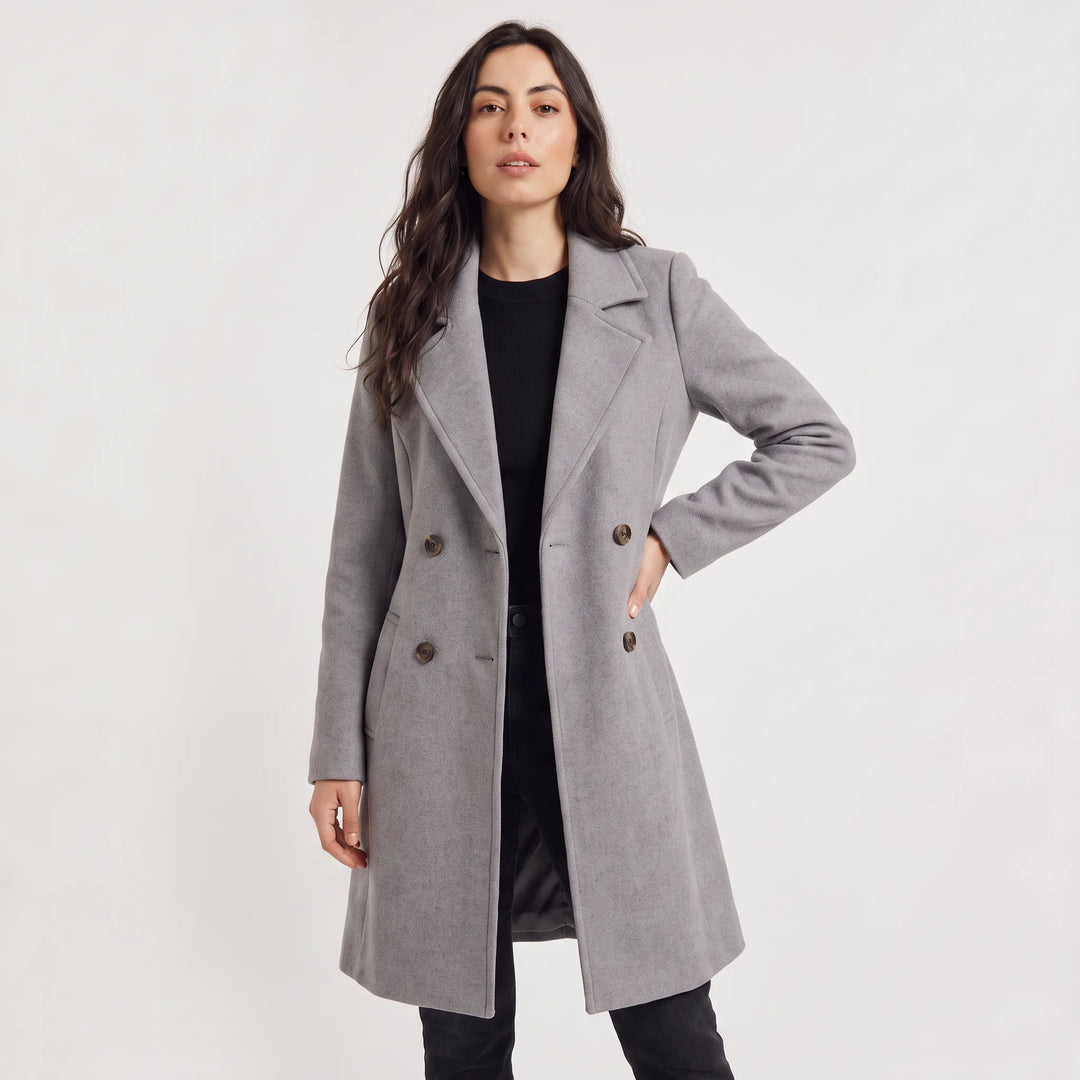 Manteau Droit à Col Cranté – Gris