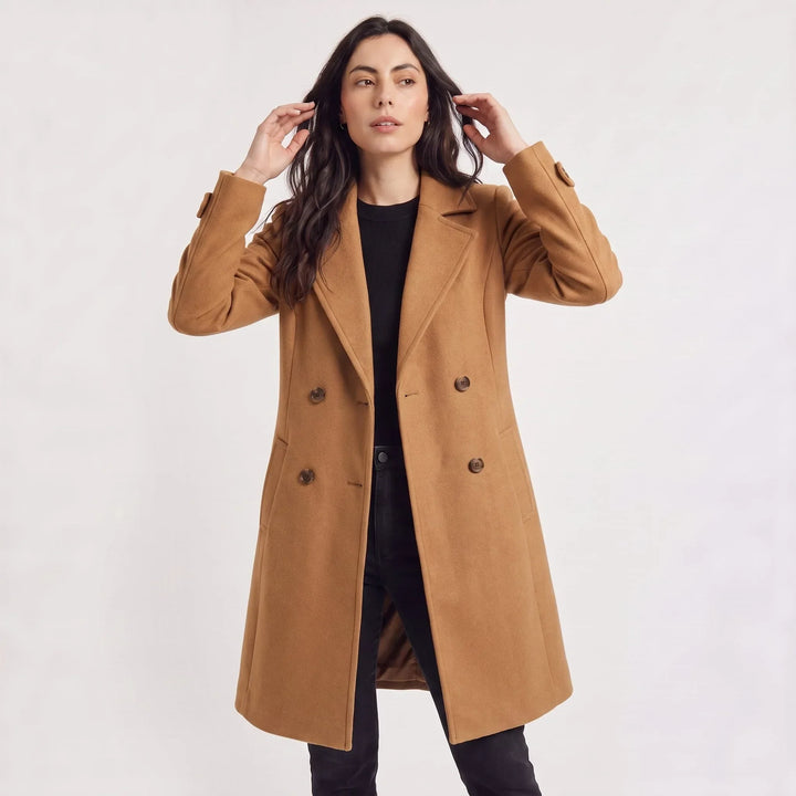 Manteau Droit à Col Cranté – Marron