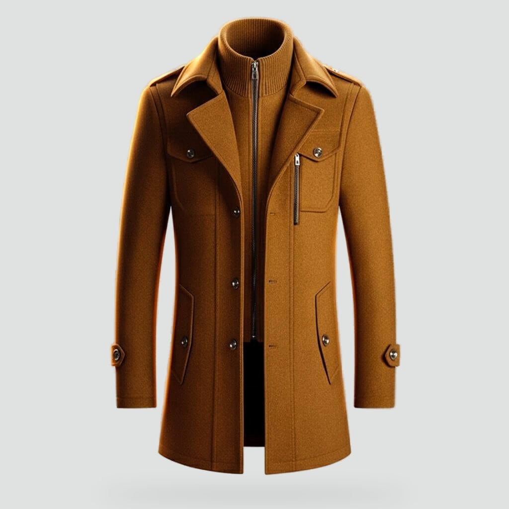 Manteau Homme Structuré à Col Zippé – Cognac