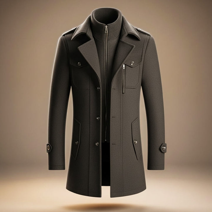 Manteau Homme Structuré à Col Zippé – Gris Graphite