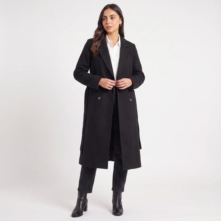 Manteau long à double boutonnage – Noir