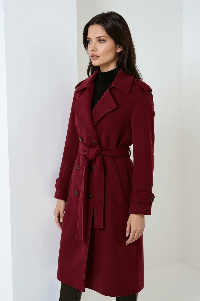 Manteau Long Croisé Bordeaux