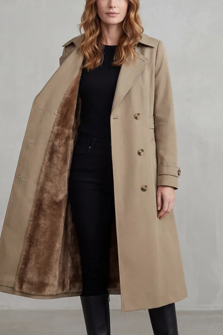 Manteau Long Croisé Chaud – Kaki