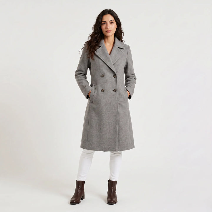 Manteau Long Croisé Élégant – Gris