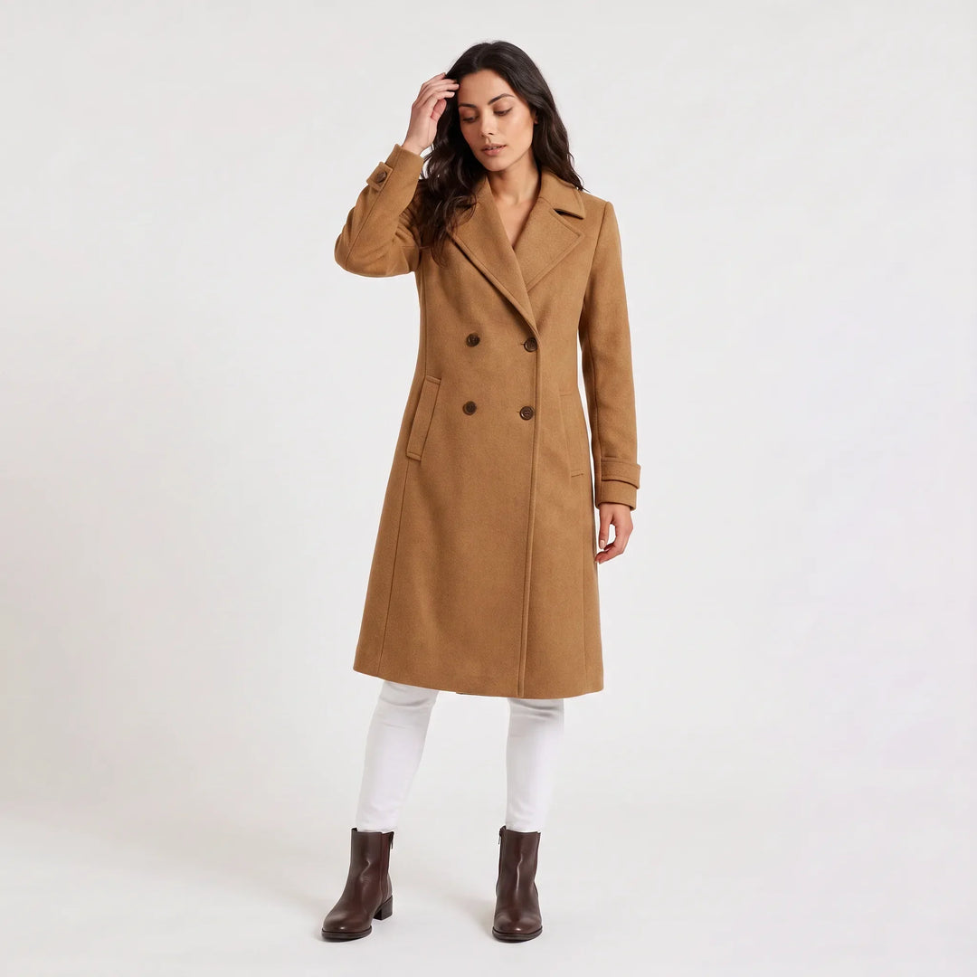 Manteau Long Croisé Élégant – Marron