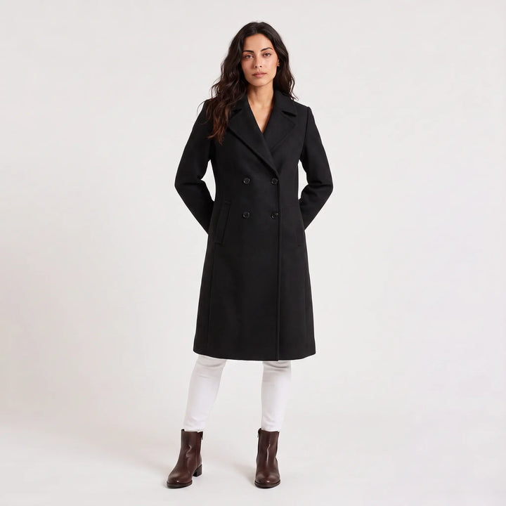 Manteau Long Croisé Élégant – Noir