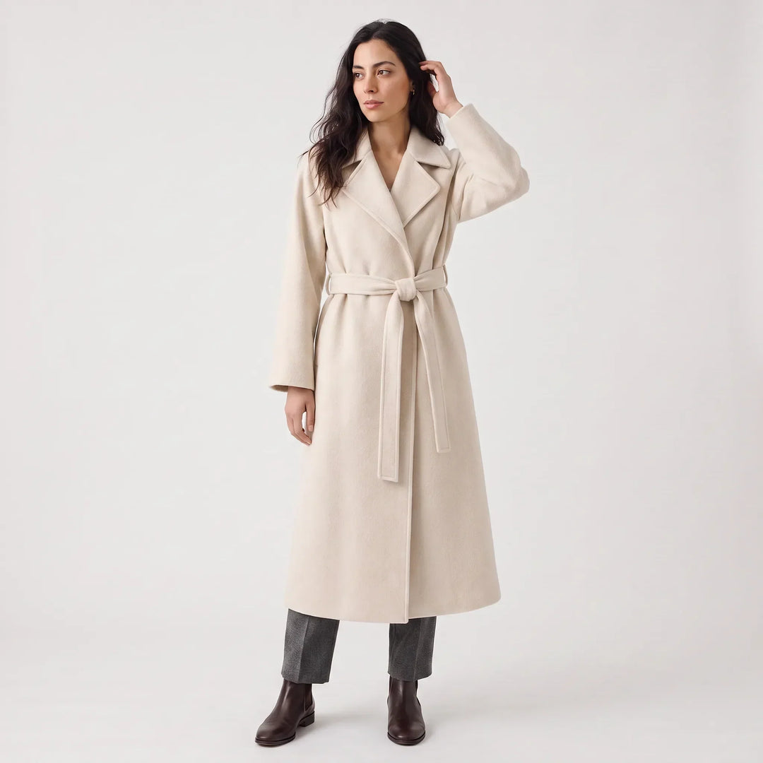 Manteau long élégant à nouer – Blanc
