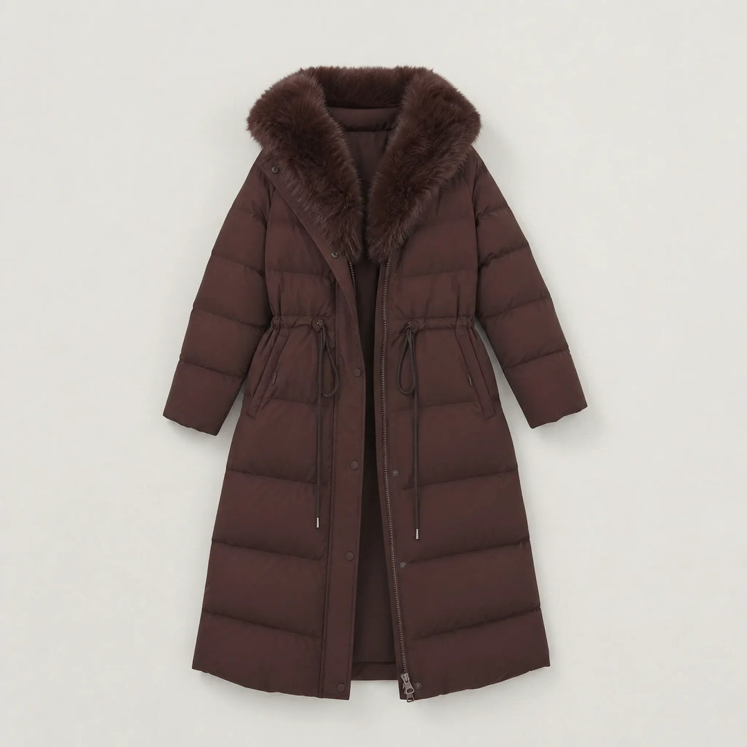 Manteau long marron à capuche