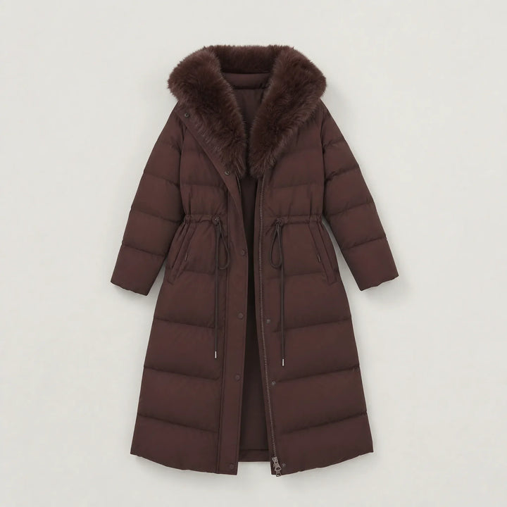 Manteau long marron à capuche