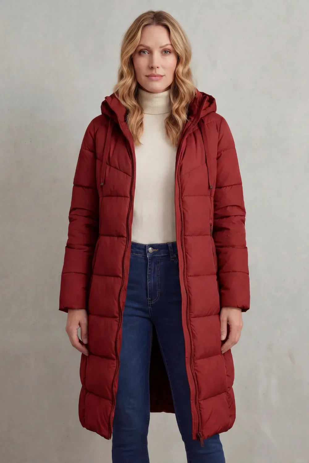 Manteau Long Matelassé à Capuche