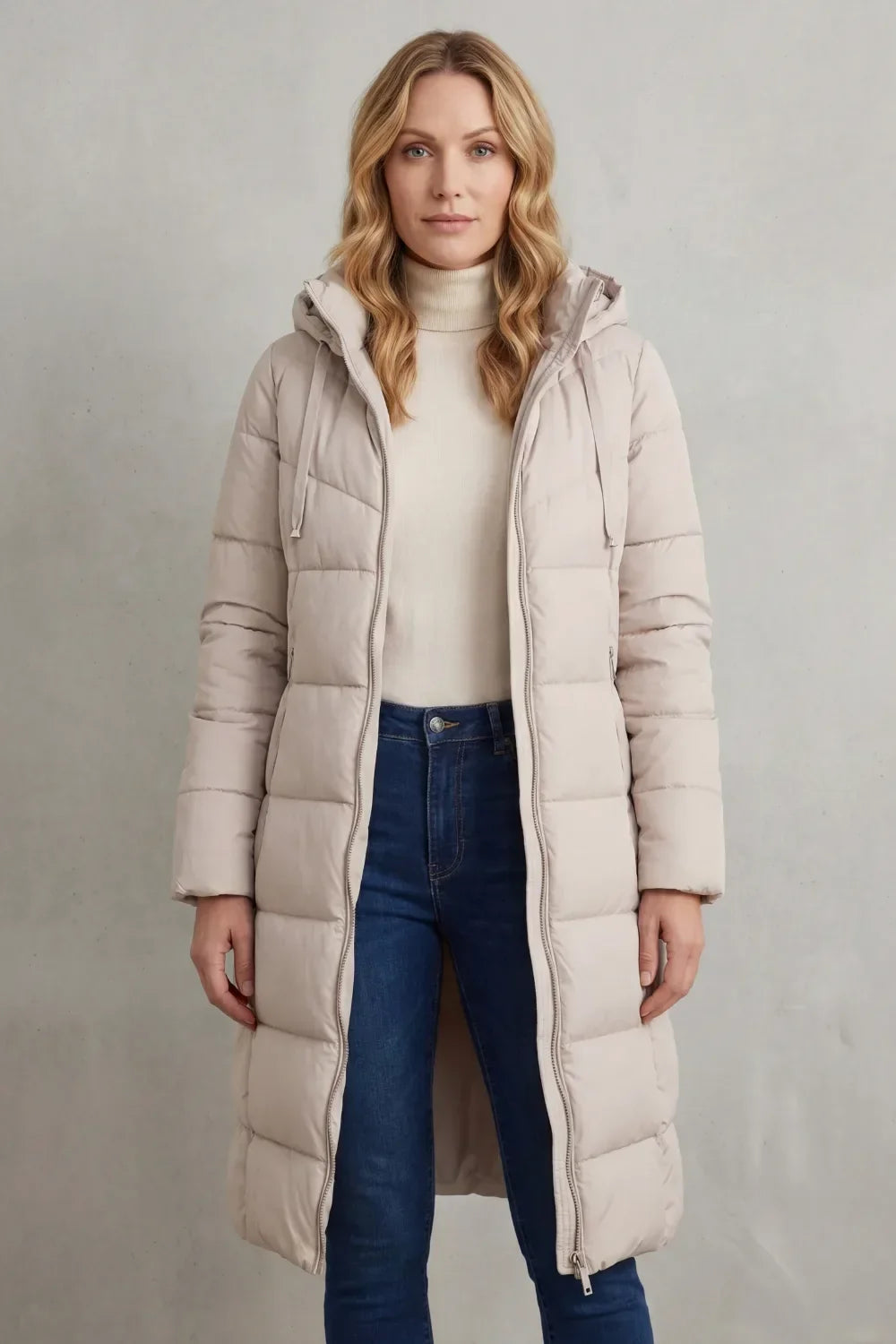 Manteau Long Matelassé à Capuche