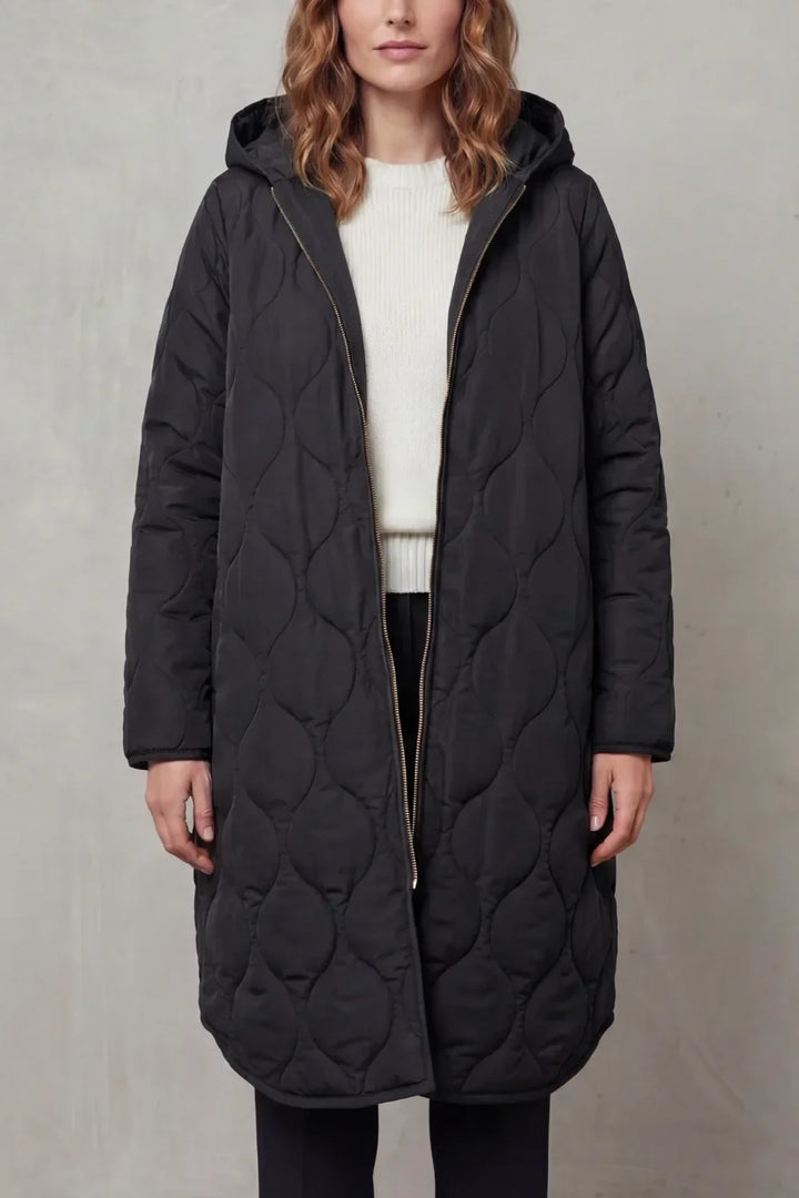 Manteau Long Matelassé Confortable – Noir