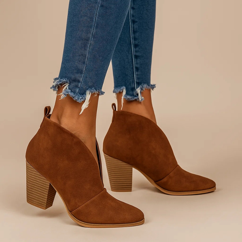 Bottines Fendues à Talon Carré – Marron Châtaigne