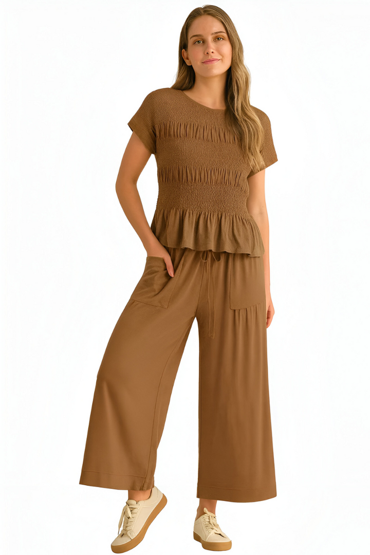 Ensemble Pantalon Large Décontracté – Marron