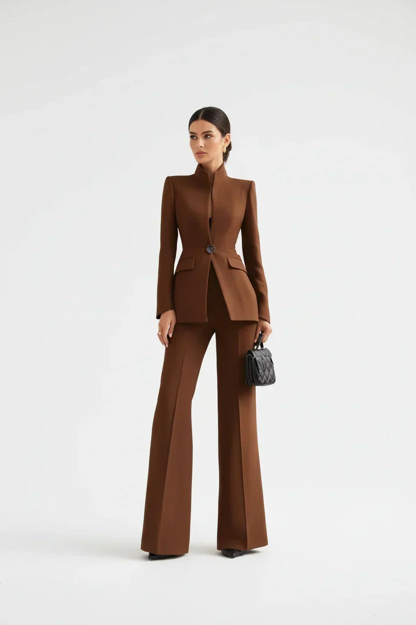 Ensemble Tailleur Col Montant – Marron