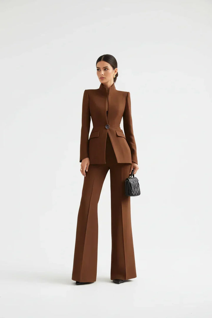 Ensemble Tailleur Col Montant – Marron