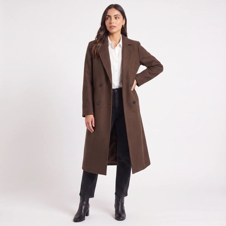 Manteau Long à Col Revers – Marron