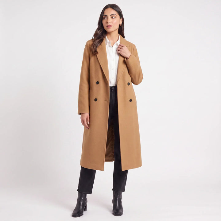 Manteau Long à Col Revers – Marron Clair