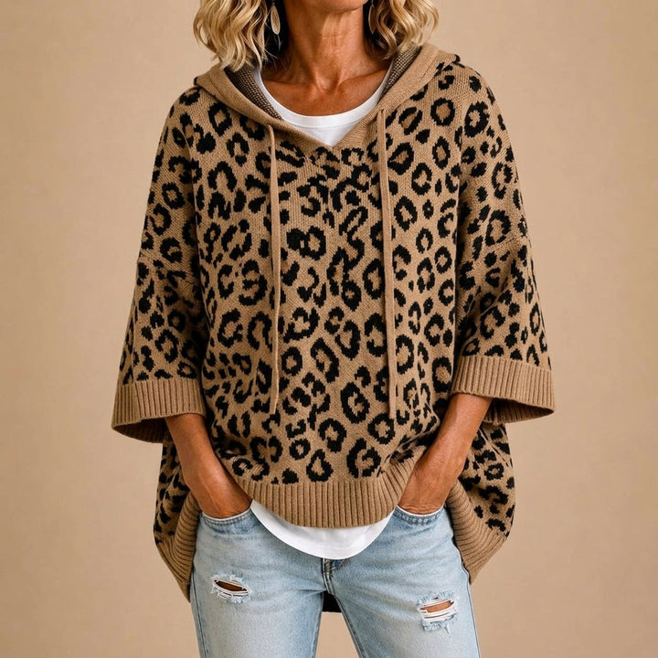 Pull Léopard Ample à Capuche – Marron