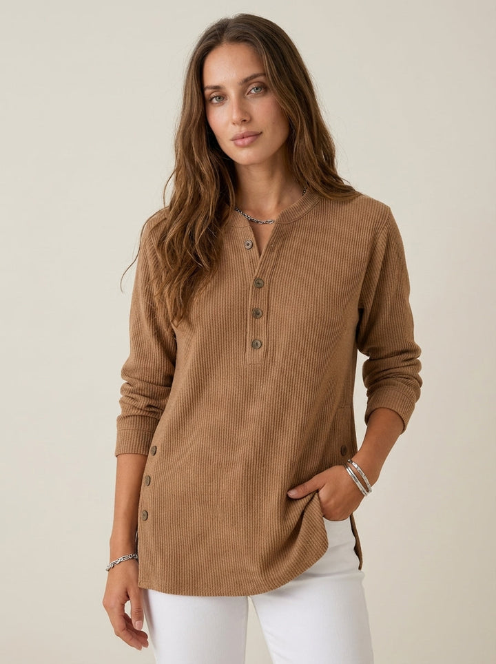 Sweat Élégant à Col Tunisien – Marron