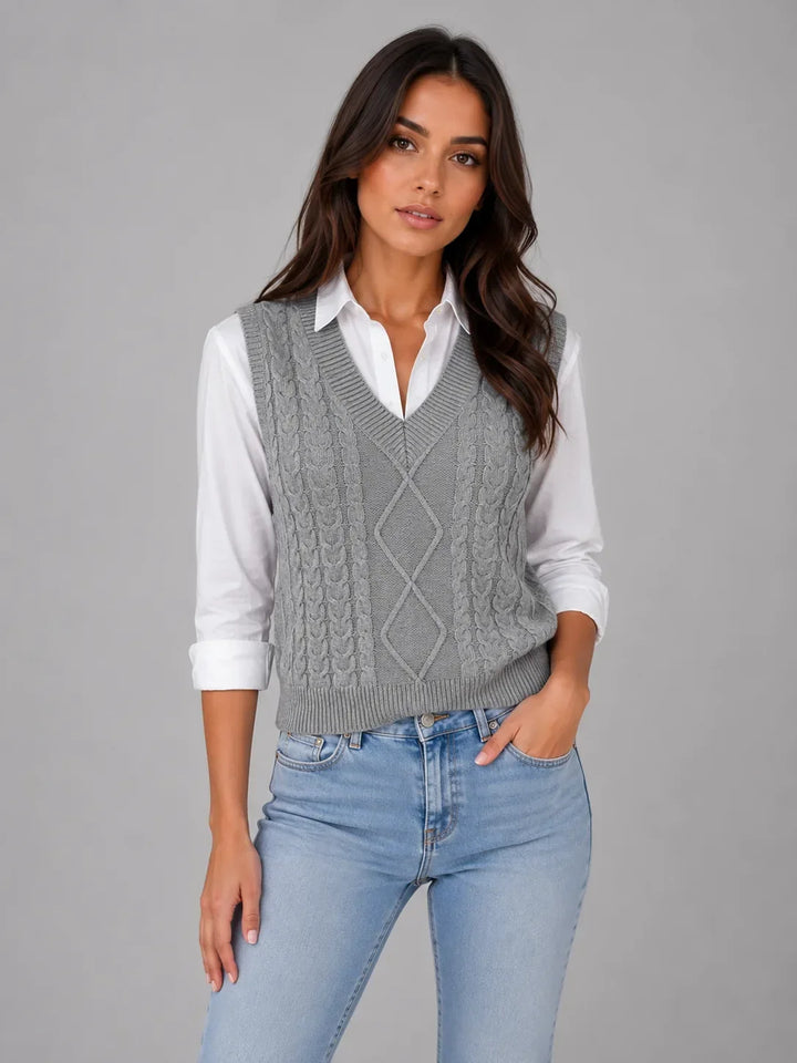 Cardigan sans Manches Torsadé – Gris