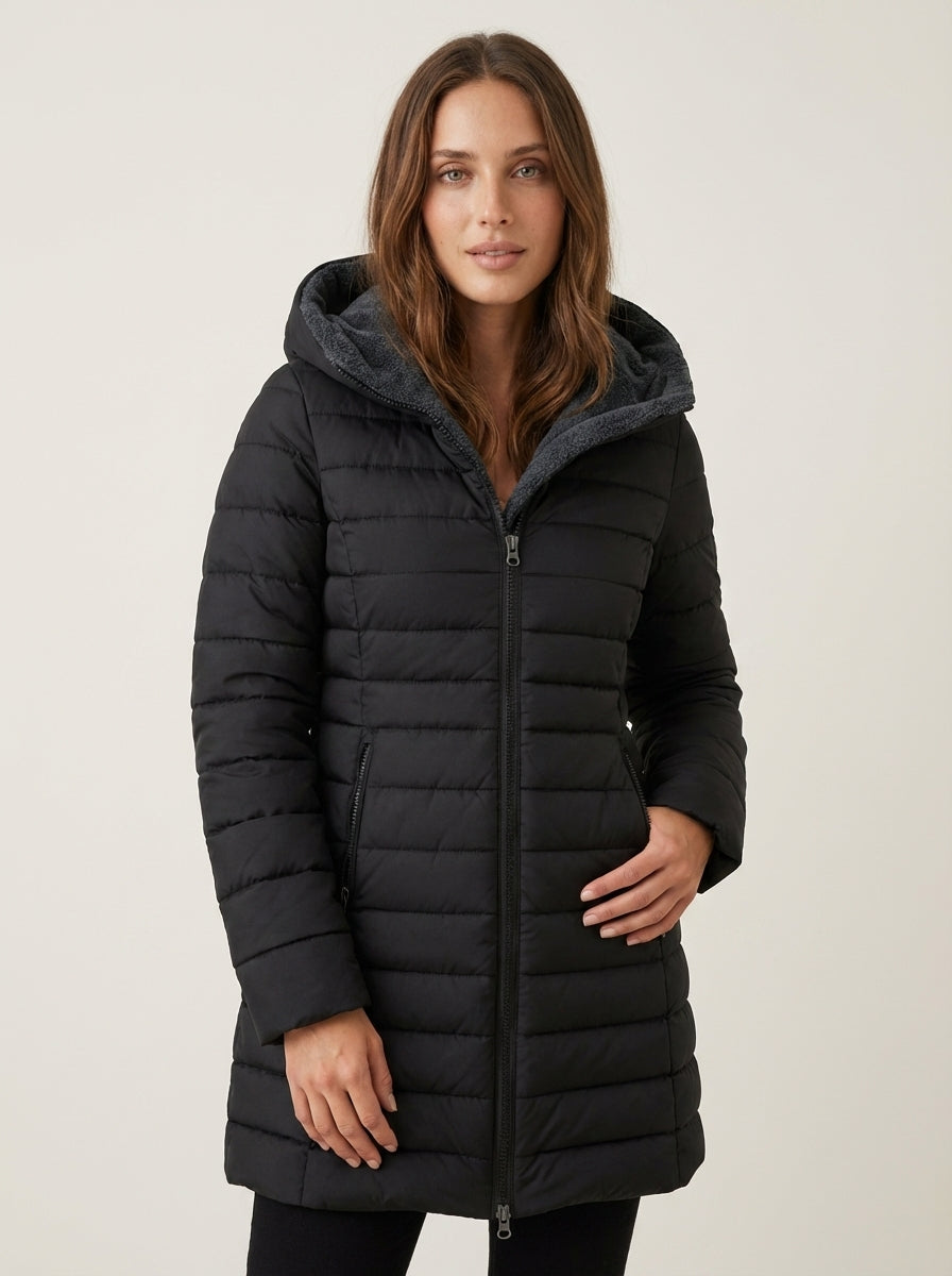 Manteau Matelassé Coupe Cintrée – Noir