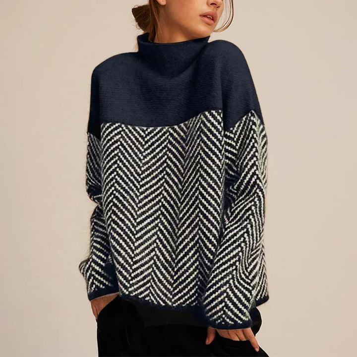Pull douillet à motif chevron – Bleu