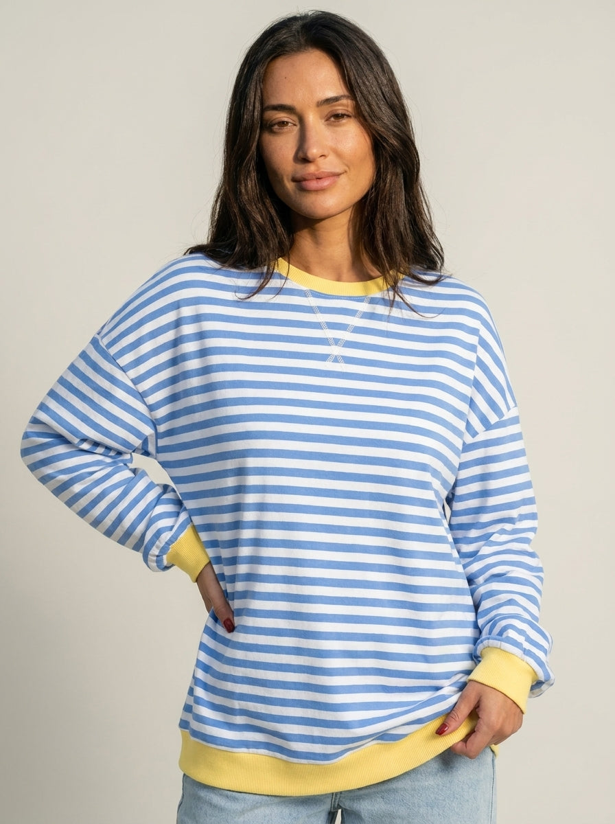 Top Ample à Rayures Fines – Bleu Clair