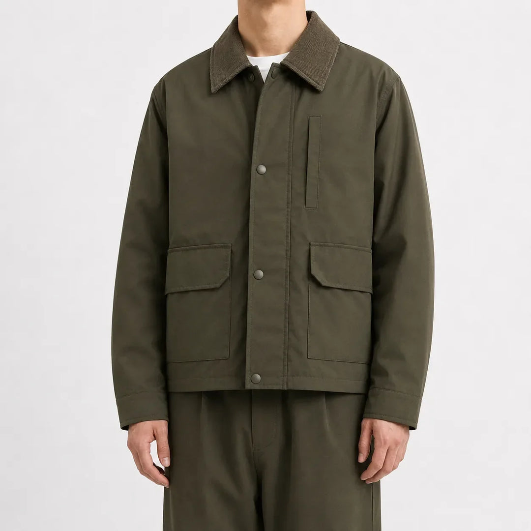 Veste Homme à Col Contrasté – Vert Militaire