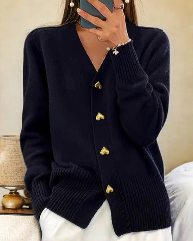 Cardigan élégant à boutons cœur – Noir