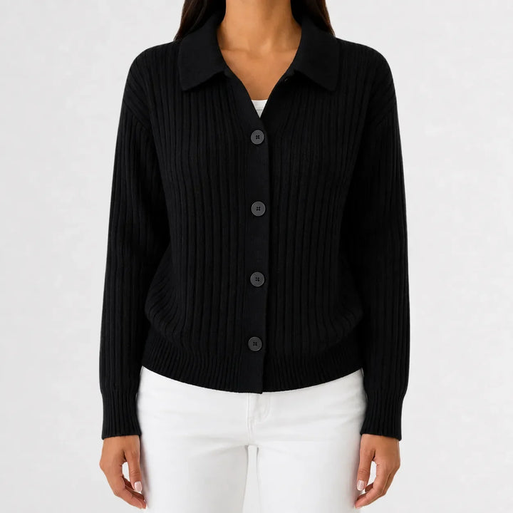 Cardigan Élégant à Col Polo – Noir