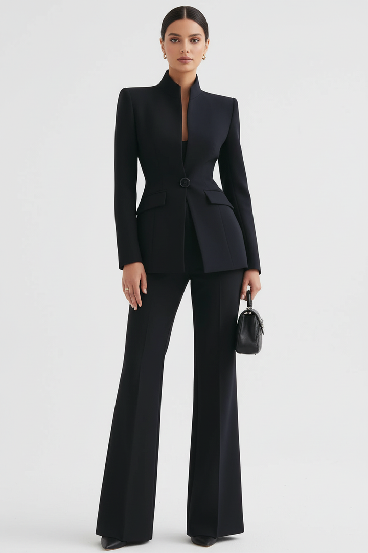 Ensemble Tailleur Col Montant – Noir
