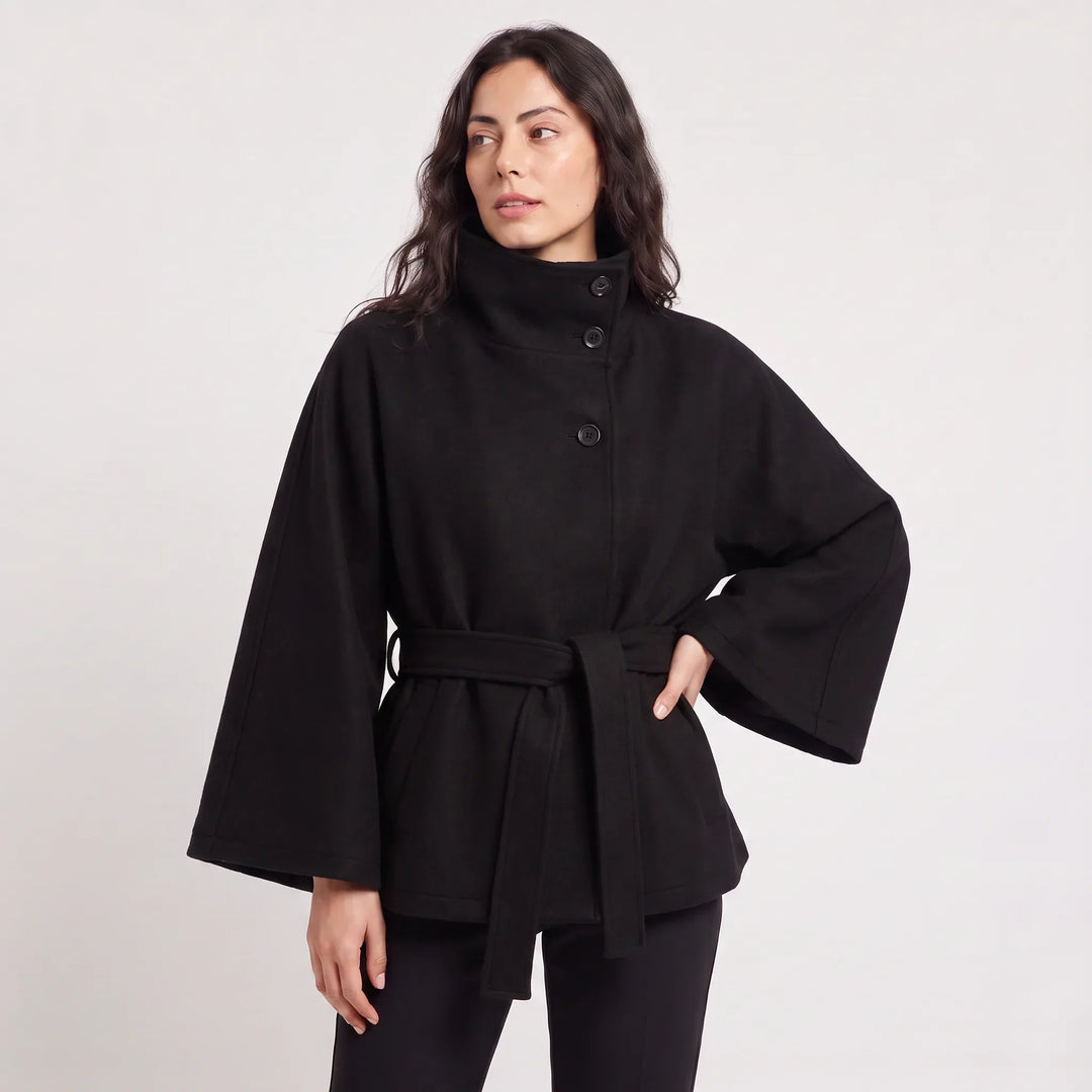 Manteau Ceinturé à Col Montant – Noir