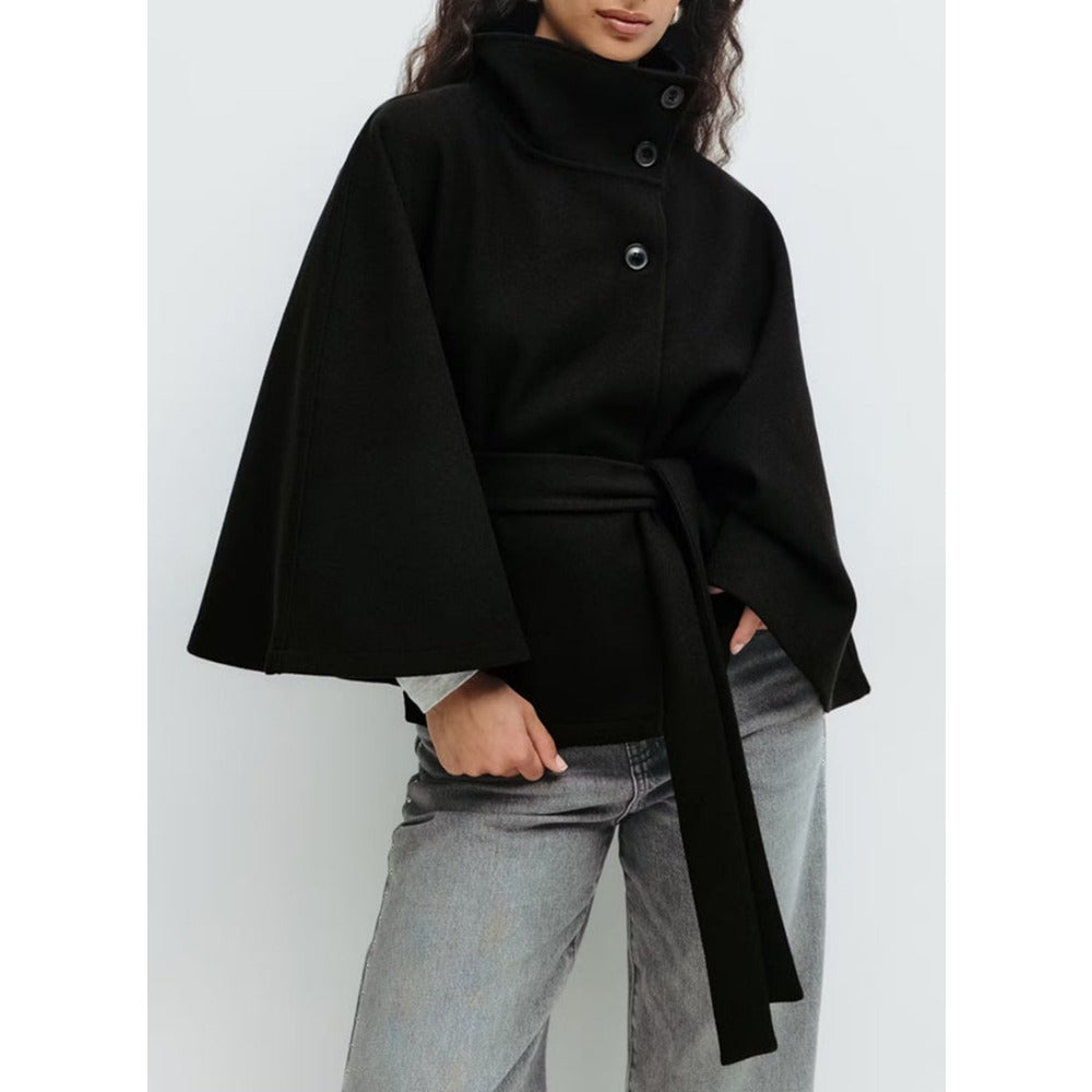 Manteau Court Ample et Ceinturé – Noir
