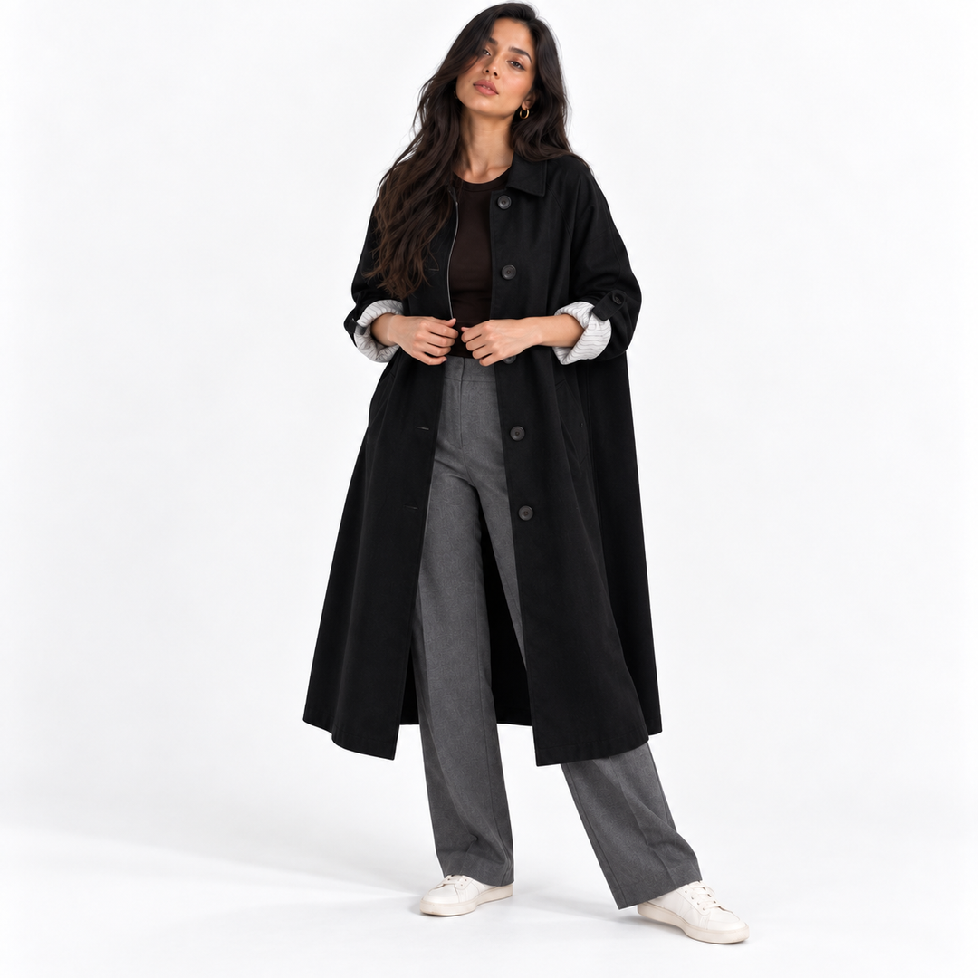 Manteau Long à Coupe Ample – Noir