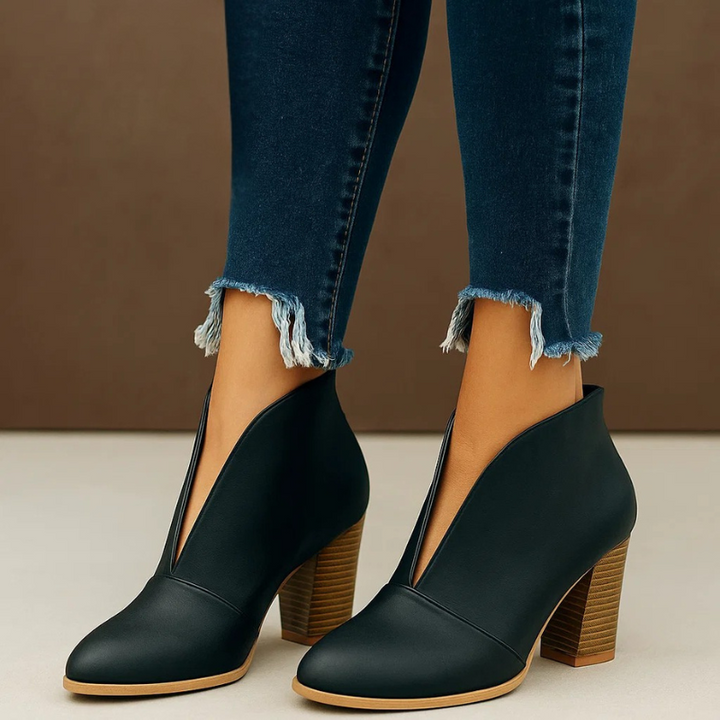 Bottines Fendues à Talon Carré – Noir Onice