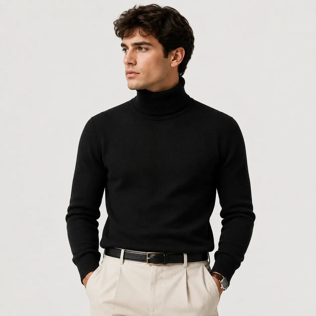 Pull Classique à Col Roulé – Noir